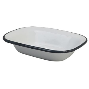 Pie Dish Rect White Enamel Grey Rim  350ml 18x13x4cm