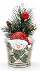 Christmas Foliage in Tin Pot Snowman 9.5cm