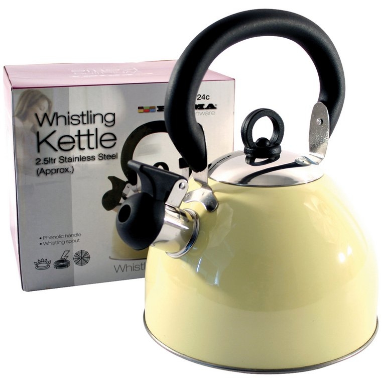 Kettle Whistling 2.5Ltr. Deluxe Stainless Steel and Coloured
