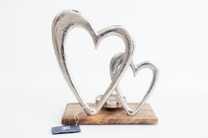 Night Light Holder Double Heart Design Wood & All. 26cm