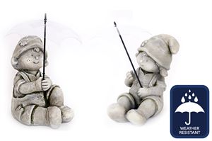 Boy and Girl Ornament Sitting with Umbrella 29.5cm Ext.