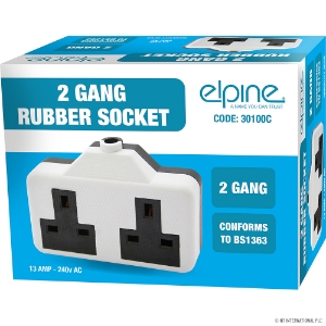 Extension Socket 2gang 13amp Black & White Rubber