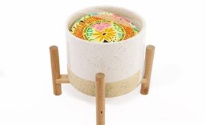 Candle Citronella in Pot on Wooden Stand 10x8cm