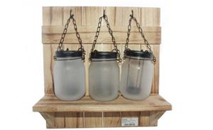 Candle Holder in Glass Jar x3 on Wooden Wall Stand