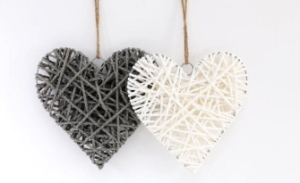 Ornamental Hanging Woven Heart 25cm Grey