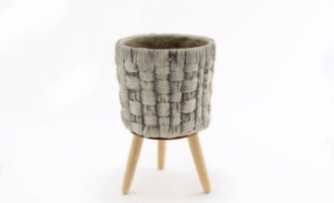 Planter Cement with Wooden Legs 26cm