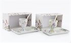 Egg Cup Set Porcelain Dish Cup & Spoon Pressed Flowers