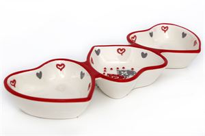 Dish Triple Ceramic Double Heart Design 31.5x12cm