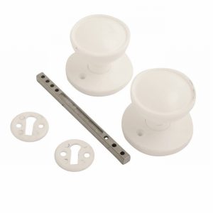 Handle Knobset Plastic White with Escutcheons & Metal Bar