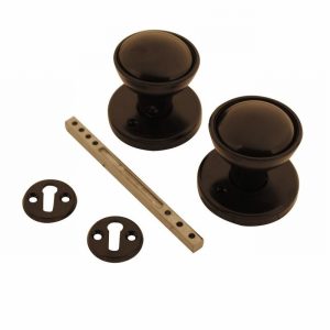 Handle Knobset Plastic Black with Escutcheons & Metal Bar  [*]