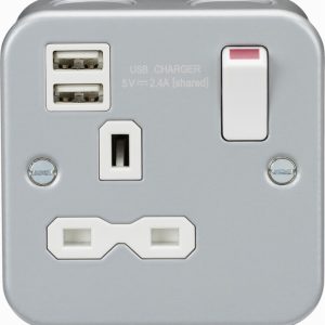 Socket 1Gang Switched Metal Clad & 2xUSB