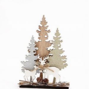 Christmas Ornament Tree & Reindeer on Stand 18cm