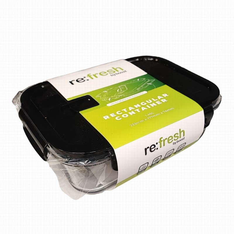 Food Box BOOST 1450ml Rect. Glass & Plastic Lid re:fresh