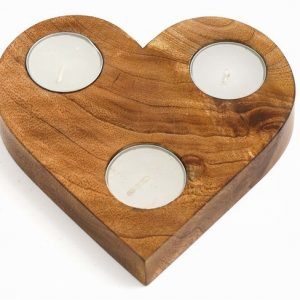 Night Lite Holder 3Pot Mango Wooden Heart Shape
