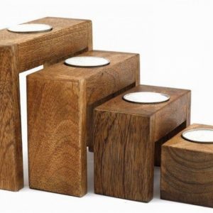 Night Lite Holder 4Pot Nesting Mango Wood