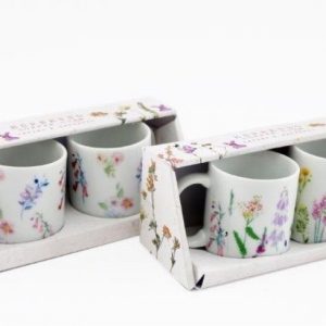 Coffee Cup Espresso Set x2 Porcelain Pressed Flowers