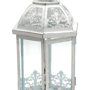 Lantern Glass & Metal for Candles Tile White Lge. 35cm