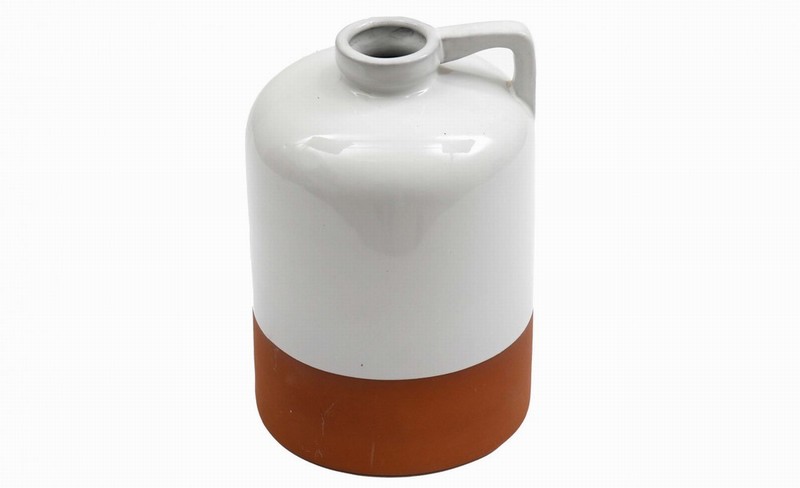 Vase Terracotta Demijohn 23x12cm Natural & Tile White