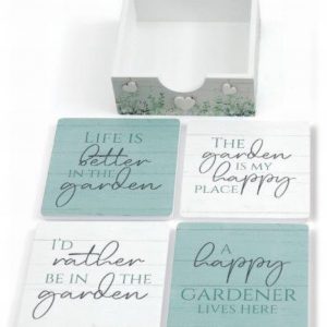 Coasters Flower Shop Printed x4 in Tray White & Green