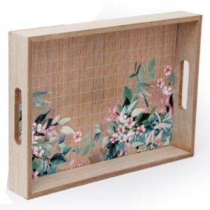 Tray Bamboo Sage & Pink Blossom Print Medium