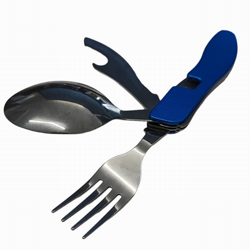 Cutlery Set WARRIOR Camping Folding Blue