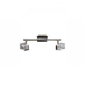 Spot Light Fitting 2Arm Bar Satin Nickel & Ice Cube Glass