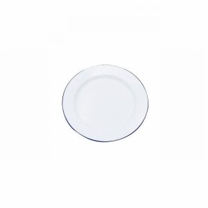 Plate White Enamel Blue Rim 25.5cm