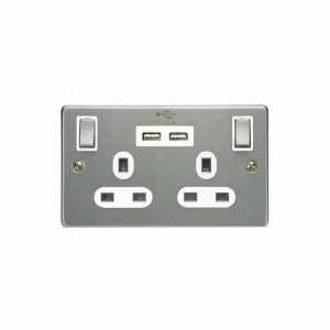 Socket 2Gang 13Amp Brushed Chrome 2xUSB Wh. Insert D