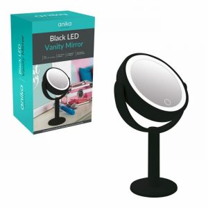 Mirror Round Vanity on Stand LED Black 3xAAA Req.