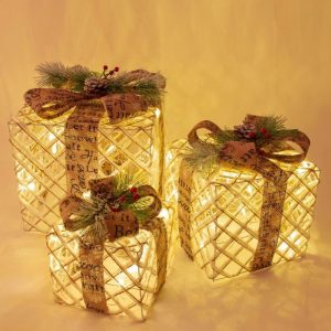 Christmas Gift Box Rattan LED x3