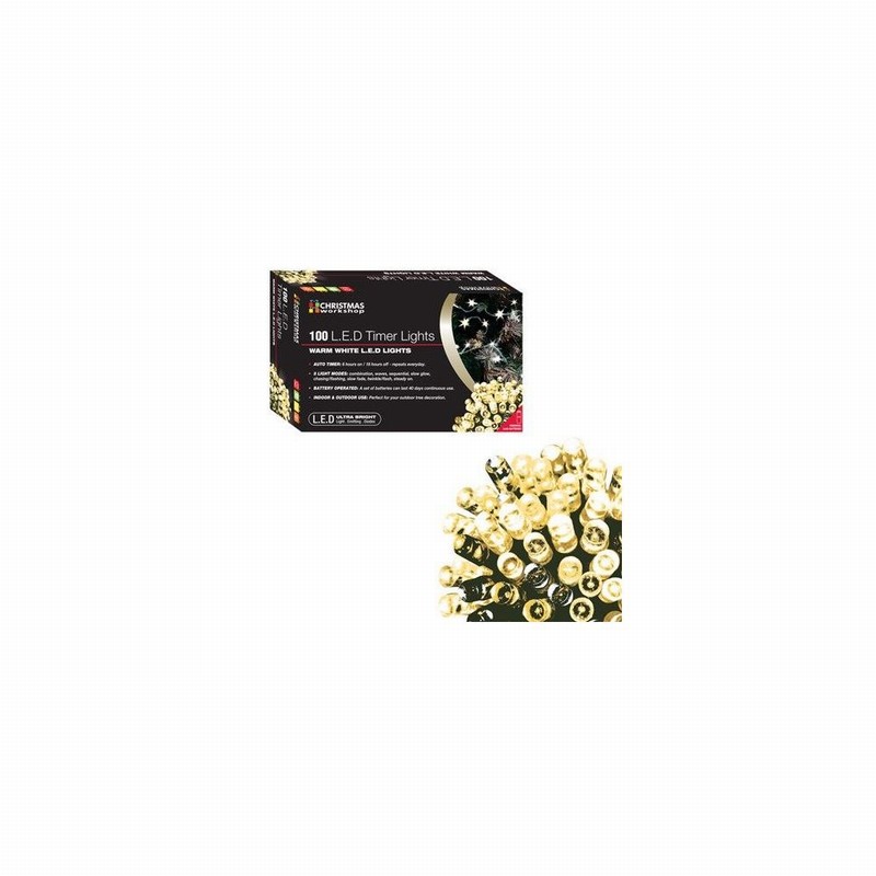 Christmas Lights 100 LED Warm White Timer 3xAA Req.