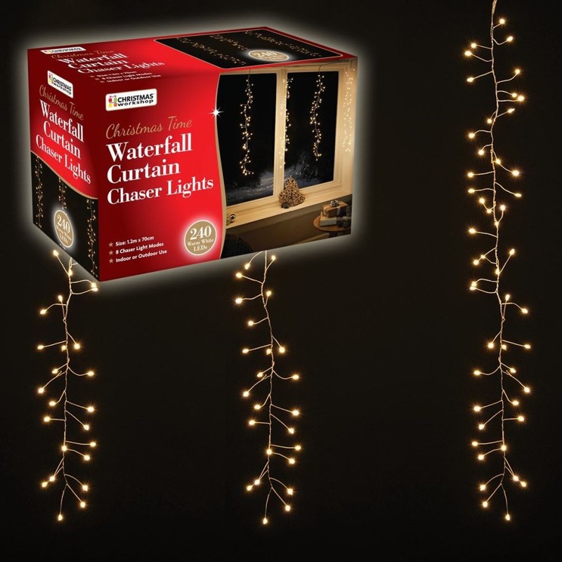 Christmas Lights 240 LED Waterfall Curtain Chaser W.Wh.