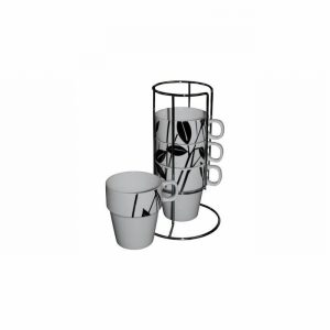 Mug Leaf Design Stacking Set of 4 in Holder