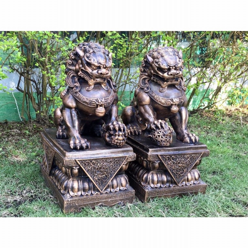 Garden Ornament TEMPLE DOG SMALL PAIR BRONZE Colour 44cm