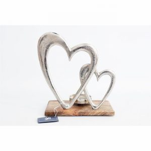 Night Light Holder Double Heart Design Wood & All. 26cm