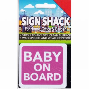 Sign Self As. 80x75mm BABY ON BOARD (Pink)