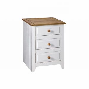 Cabinet Bedside 3 Drawer CAPRI Pine & White