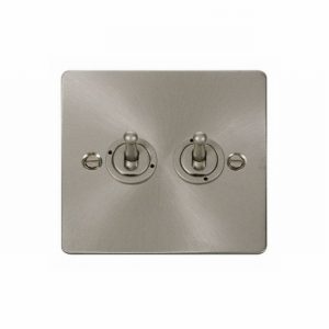 SWITCH LIGHT TOGGLE 2GANG 2WAY BRUSHED STEEL