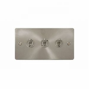 SWITCH LIGHT TOGGLE 3GANG 2WAY BRUSHED STEEL