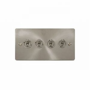 SWITCH LIGHT TOGGLE 4GANG 2WAY BRUSHED STEEL