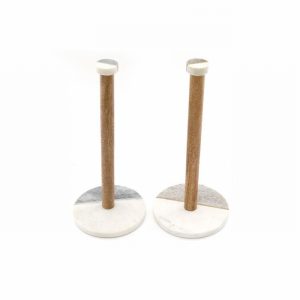 Kitchen Towel Holder 36cm Upright Wh.+Be. Marble & Wood