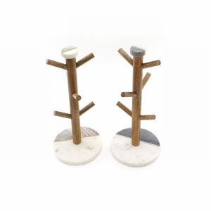 Mug Tree 36cm White + Beige Marble & Wood Deluxe