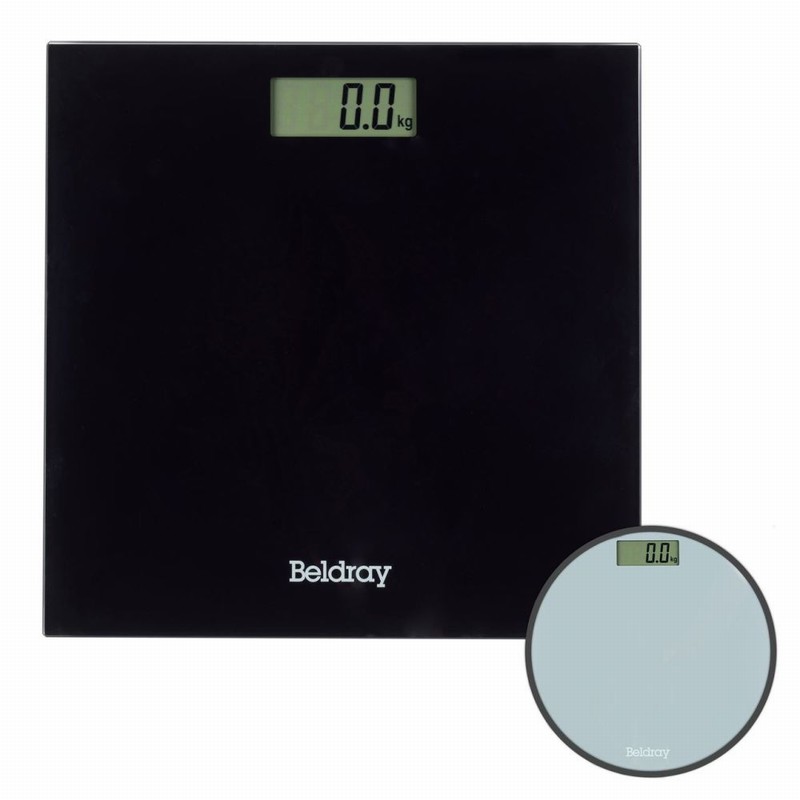 Scales BELDRAY Bathroom Black Gl.Digital<180Kg CR2032Inc