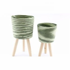 Planter Woven with Wooden Legs x2