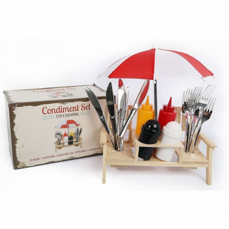 Condiment Set In Chair Table Stand with Knives & Forks