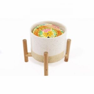 Candle Citronella in Pot on Wooden Stand 10x8cm