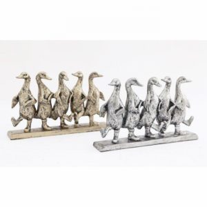 Ornamental Dancing Ducks x5 on Plinth Antique Gold