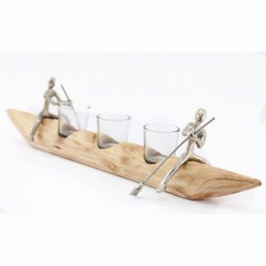Night Lite 3Pot Holder Human Rowing on Wood Plinth 56cm