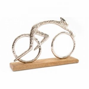 Ornamental Silver Cyclist on Wooden Plinth 35x22cm
