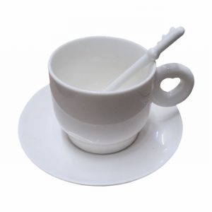 Cup Saucer and Heart Shaped Keyspoon Ceramic 150ml White D